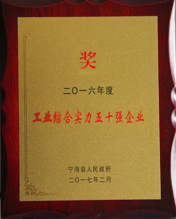 華寶公司榮獲&ldquo;2016年度寧?？h工業綜合實力五十強&rdquo;